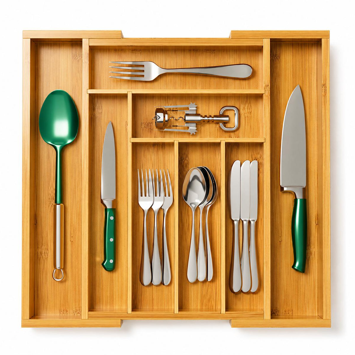 Bamboo Expandable Silverware Drawer Organizer