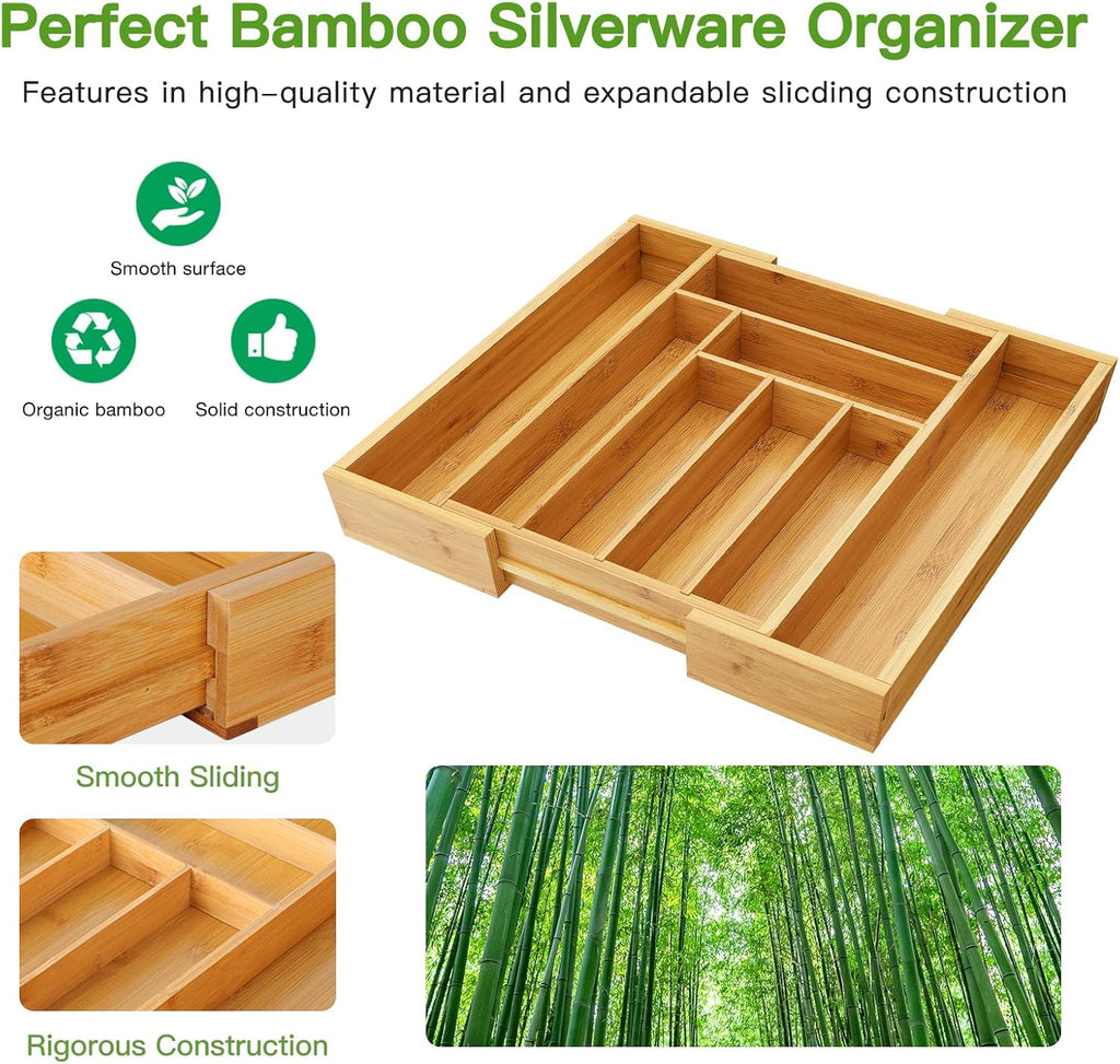 Bamboo Expandable Silverware Drawer Organizer