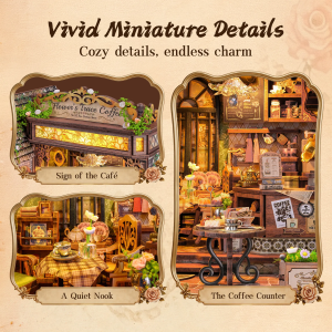 Floral Mark Café DIY Miniature Dollhouse Puzzle, 3D Wooden Puzzle Coffee Shop Model with Warm LED Light, Cozy Home Décor Gift for Adults and Teens