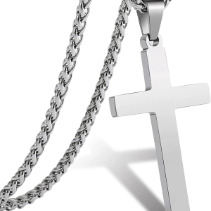 Gold Cross Necklaces for Men Boys Stainless Steel Cross Pendant Chain Catholic Religious Christian Birthday First Communion Confirmation Graduation Fathers Day Jewelry Gifts Teen Him Dad Kids