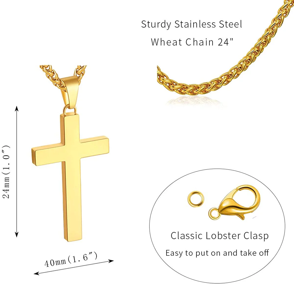 Gold Cross Necklaces for Men Boys Stainless Steel Cross Pendant Chain Catholic Religious Christian Birthday First Communion Confirmation Graduation Fathers Day Jewelry Gifts Teen Him Dad Kids - Image 5