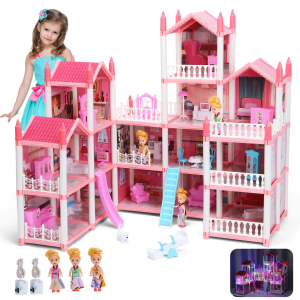 16 Rooms Huge Dollhouse, 24 in × 22 in × 24 in Doll House , Pretend Play Toy House for Girls, House Playset, Party Doll House
