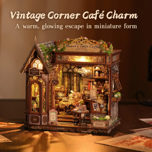 Floral Mark Café DIY Miniature Dollhouse Puzzle, 3D Wooden Puzzle Coffee Shop Model with Warm LED Light, Cozy Home Décor Gift for Adults and Teens