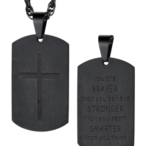 Men'S Black Cross Necklace Stainless Steel Dog Tag Necklace Christian Serenity Prayer Necklace Inspirational Jewelry Gift