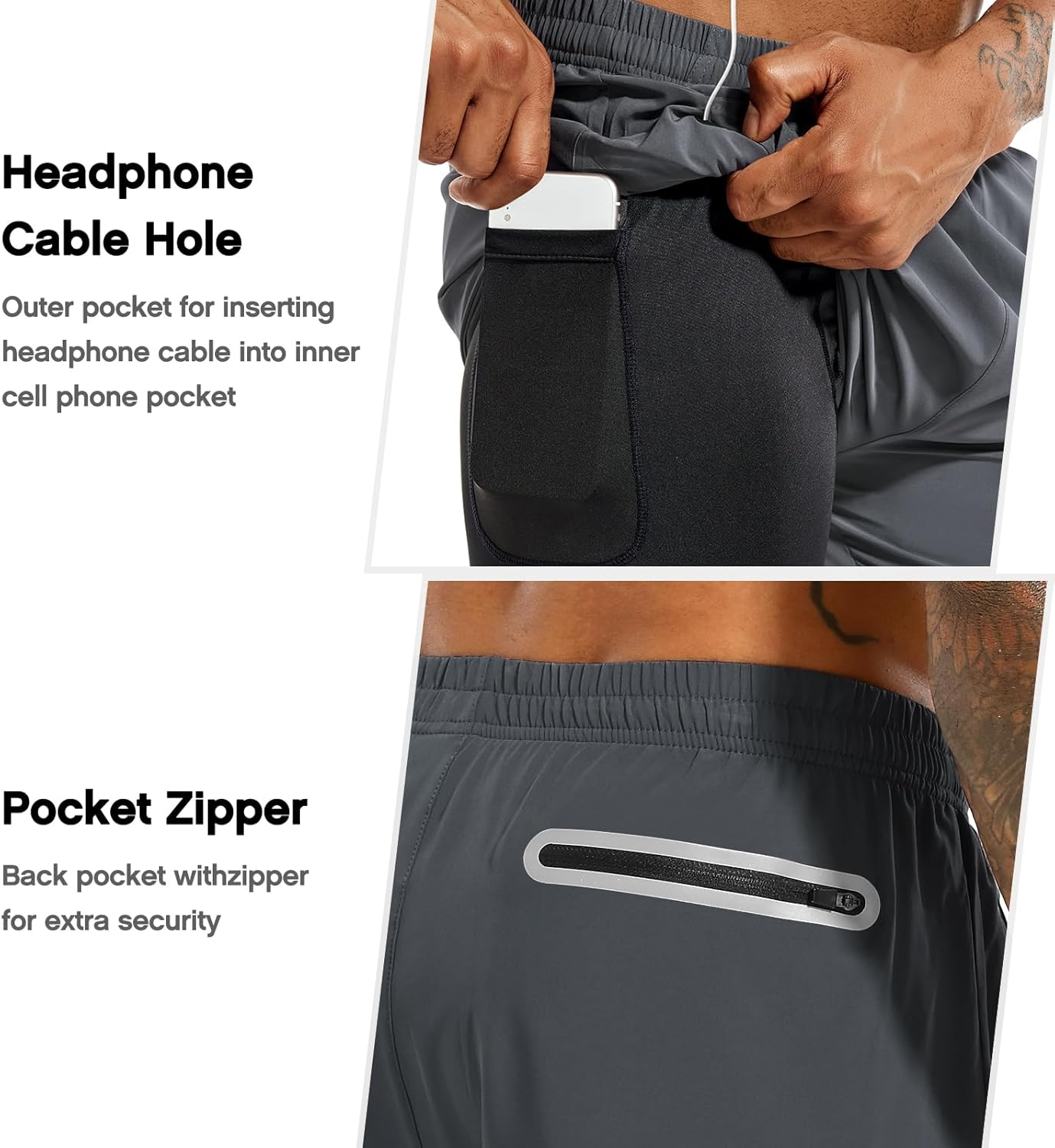 Men'S 2 in 1 Running Shorts 5 in or 7 in Quick Dry Gym Athletic Workout Shorts for Men with Phone Pockets - Image 4