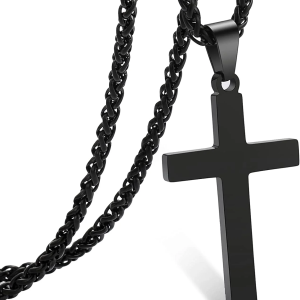 Gold Cross Necklaces for Men Boys Stainless Steel Cross Pendant Chain Catholic Religious Christian Birthday First Communion Confirmation Graduation Fathers Day Jewelry Gifts Teen Him Dad Kids