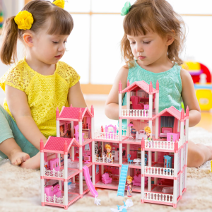 16 Rooms Huge Dollhouse, 24 in × 22 in × 24 in Doll House , Pretend Play Toy House for Girls, House Playset, Party Doll House