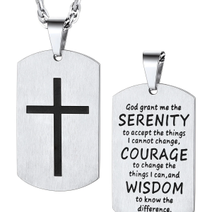 Men'S Black Cross Necklace Stainless Steel Dog Tag Necklace Christian Serenity Prayer Necklace Inspirational Jewelry Gift
