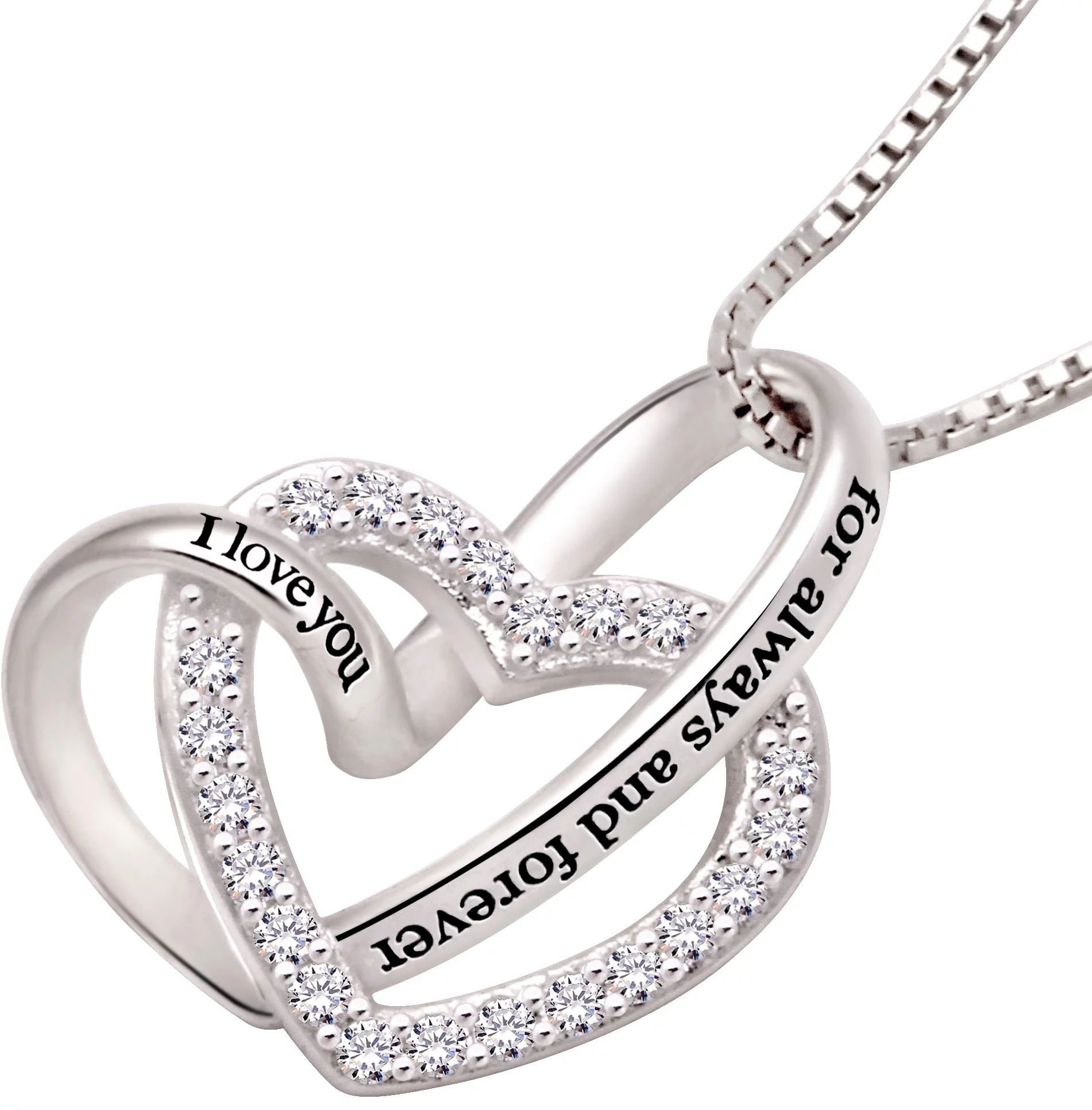 Jewelry Sterling Silver "I Love You for Always and Forever" Love Heart Cubic Zirconia Necklace - Image 2