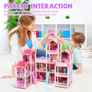 16 Rooms Huge Dollhouse, 24 in × 22 in × 24 in Doll House , Pretend Play Toy House for Girls, House Playset, Party Doll House
