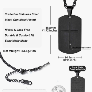 Men'S Black Cross Necklace Stainless Steel Dog Tag Necklace Christian Serenity Prayer Necklace Inspirational Jewelry Gift