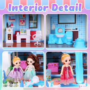 16 Rooms Huge Dollhouse, 24 in × 22 in × 24 in Doll House , Pretend Play Toy House for Girls, House Playset, Party Doll House