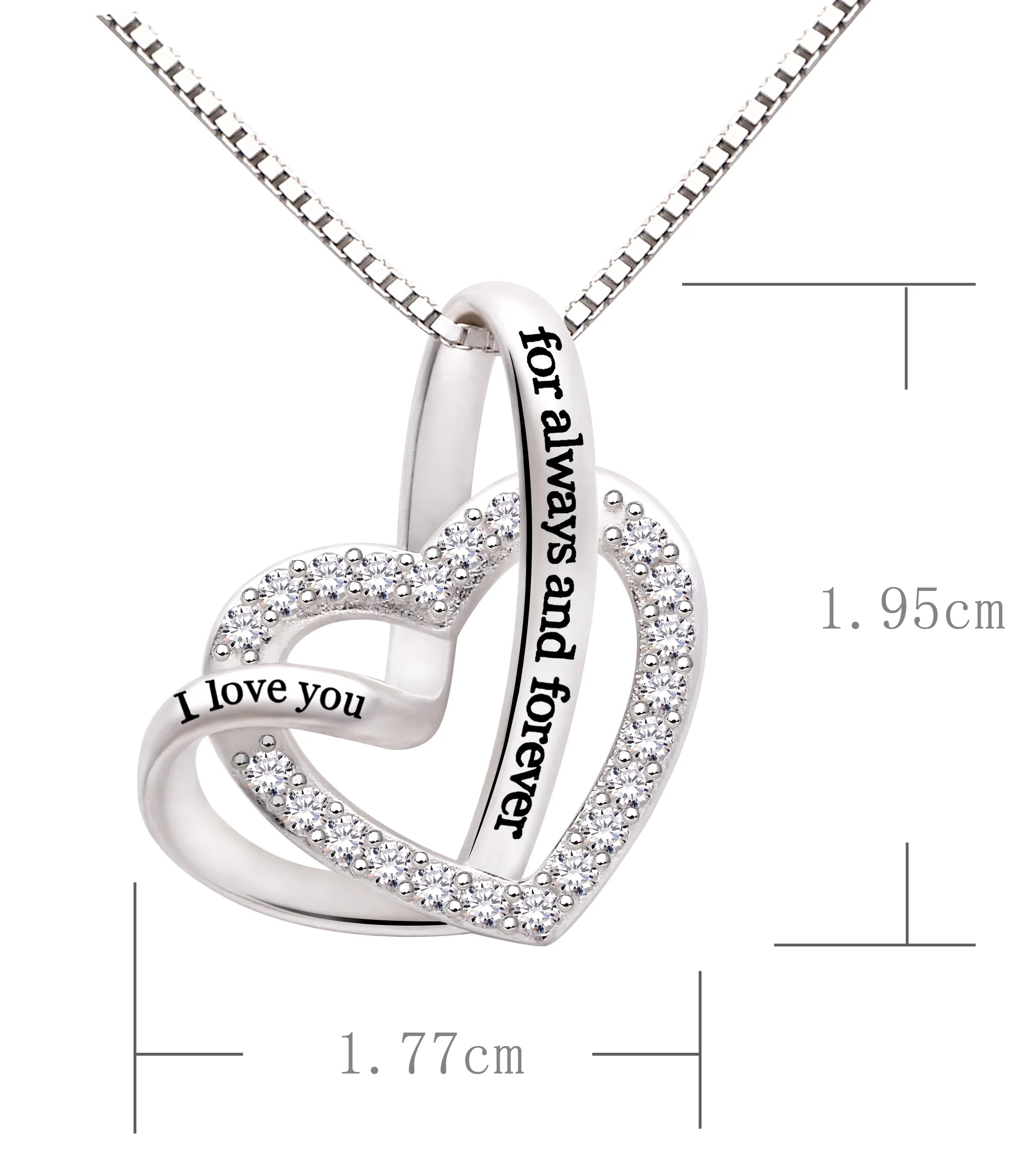 Jewelry Sterling Silver "I Love You for Always and Forever" Love Heart Cubic Zirconia Necklace - Image 3