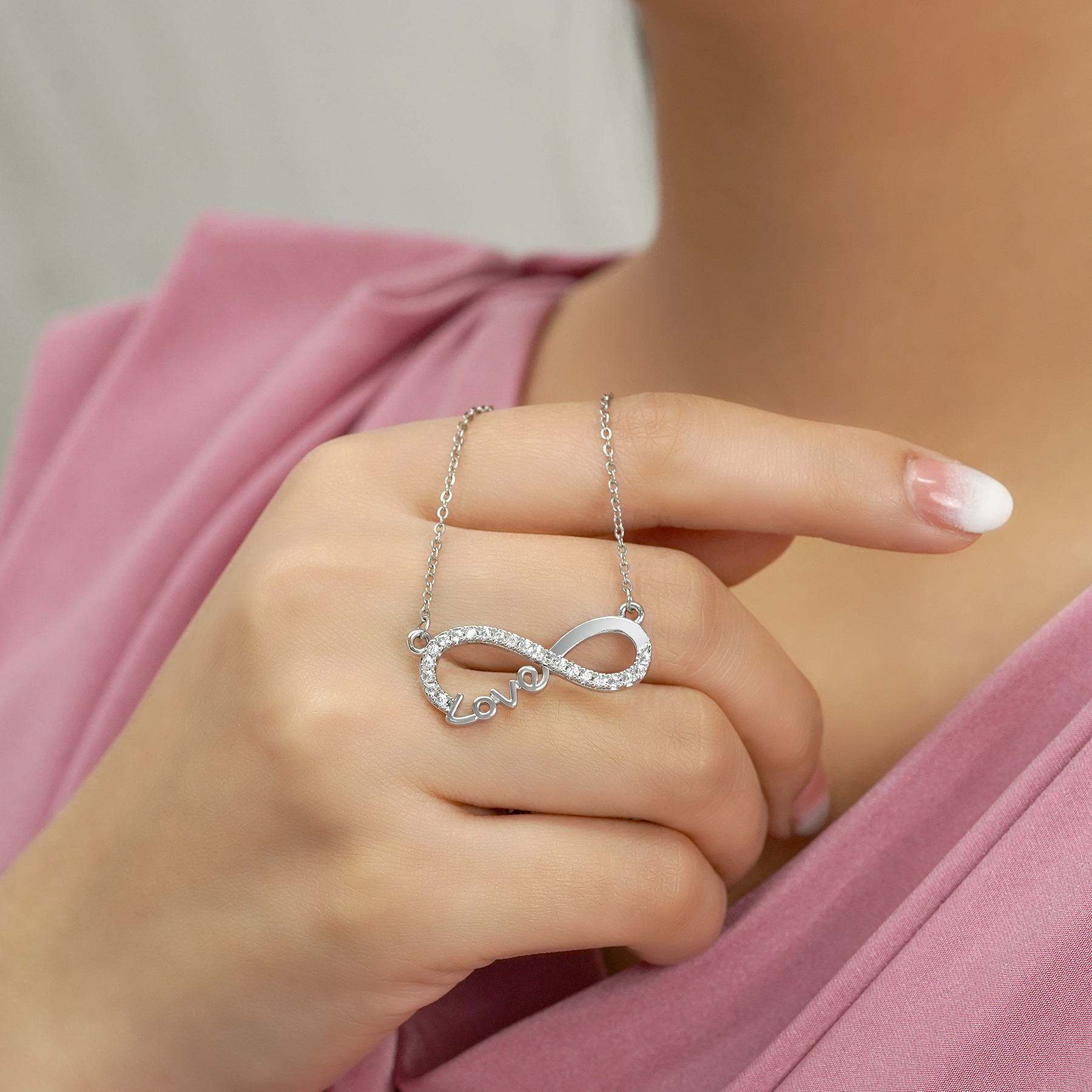 Infinity Love Pendant Necklace - Meaningful Jewelry for Her - Anniversary Gift in 18K White Gold Plated - Image 3