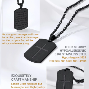 Men'S Black Cross Necklace Stainless Steel Dog Tag Necklace Christian Serenity Prayer Necklace Inspirational Jewelry Gift